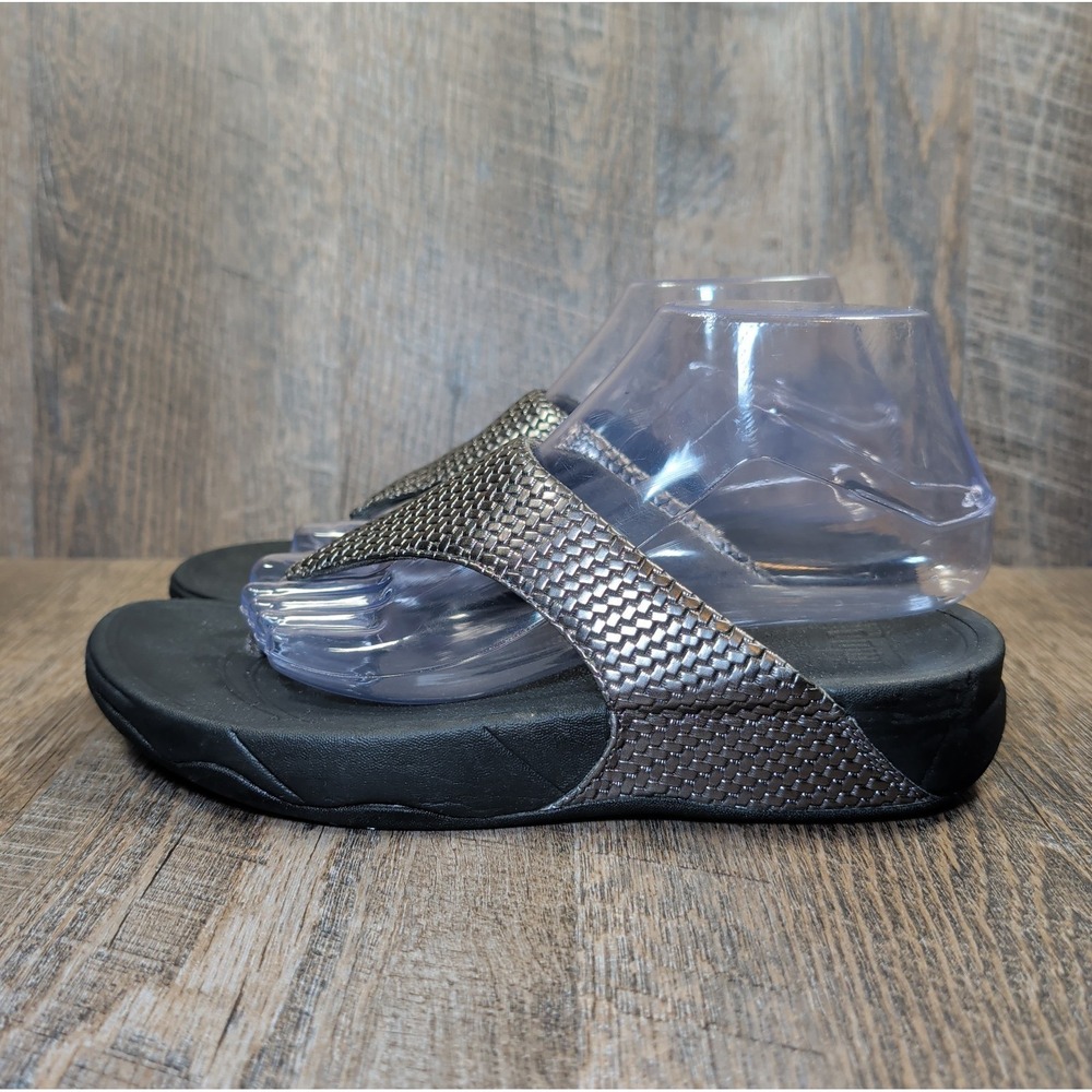 Fitflop Lulu Weave Silver Metallic Thong Flip Flop Toe Post Sandals Womens Sz 8 - Picture 5 of 13